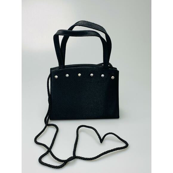 Small Black Evening Purse with Rhinestones, Optional Long Strap - Picture 4 of 5